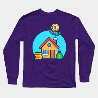 House With Gold Coin Money Plant Cartoon Long Sleeve T-Shirt